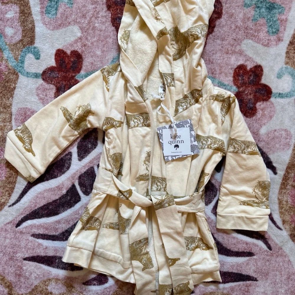 Kate Quinn Cream and Brown Baby Robe with Tiger Design